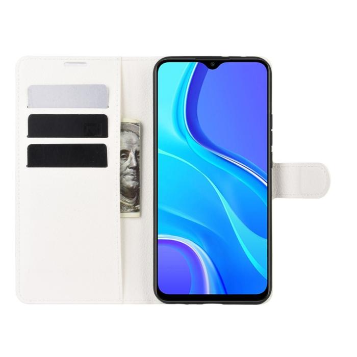 Bild 4, Xiaomi Redmi 9 - Litchi Plånboksfodral - Vit