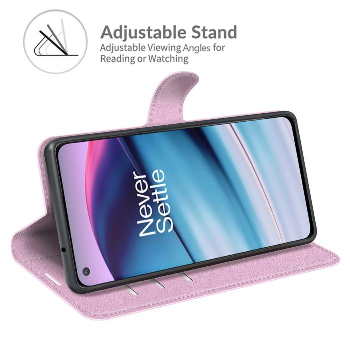 Bild 2, OnePlus Nord CE 5G - Litchi Läder Fodral - Ljus Rosa
