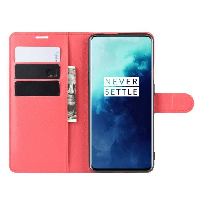 Bild 5, OnePlus 7T Pro - Litchi Plånboksfodral - Röd