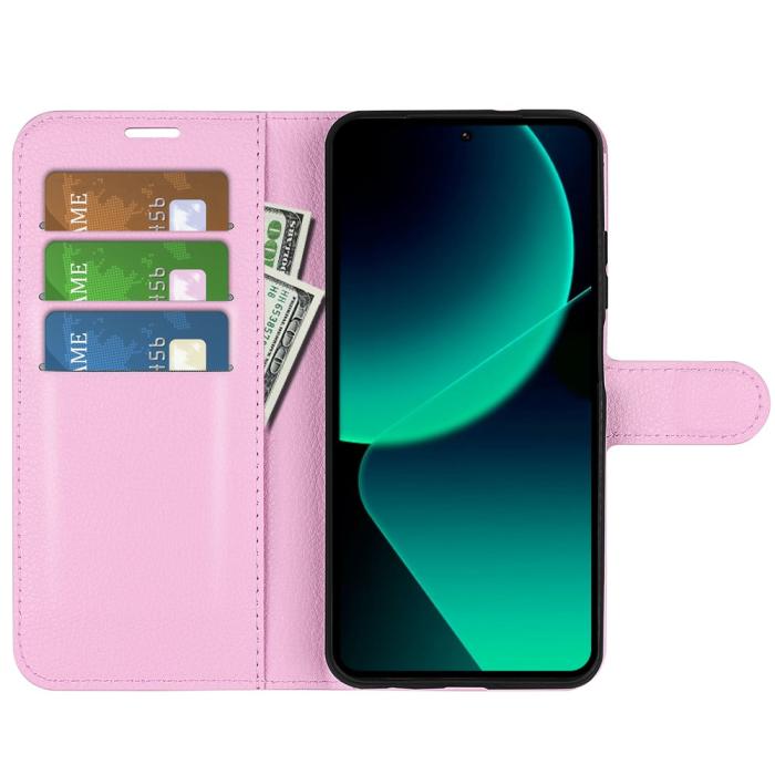 Bild 2, Xiaomi 13T / 13T Pro Fodral Litchi Läder Ljus Rosa