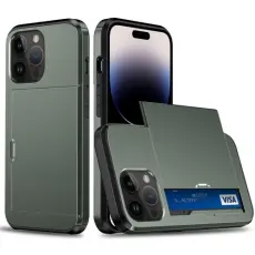 iPhone 14 Pro Skal Hybrid Med Kortfack Gr&ouml;n