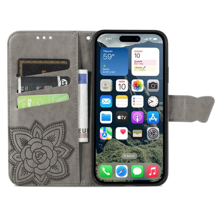 Bild 2, iPhone 16 Fodral Fjäril Tryck Grå
