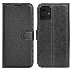 Motorola Moto G55 5G Fodral Litchi L&auml;der Svart