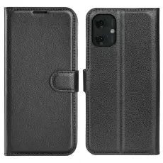Motorola Moto G55 5G Fodral Litchi L&auml;der Svart