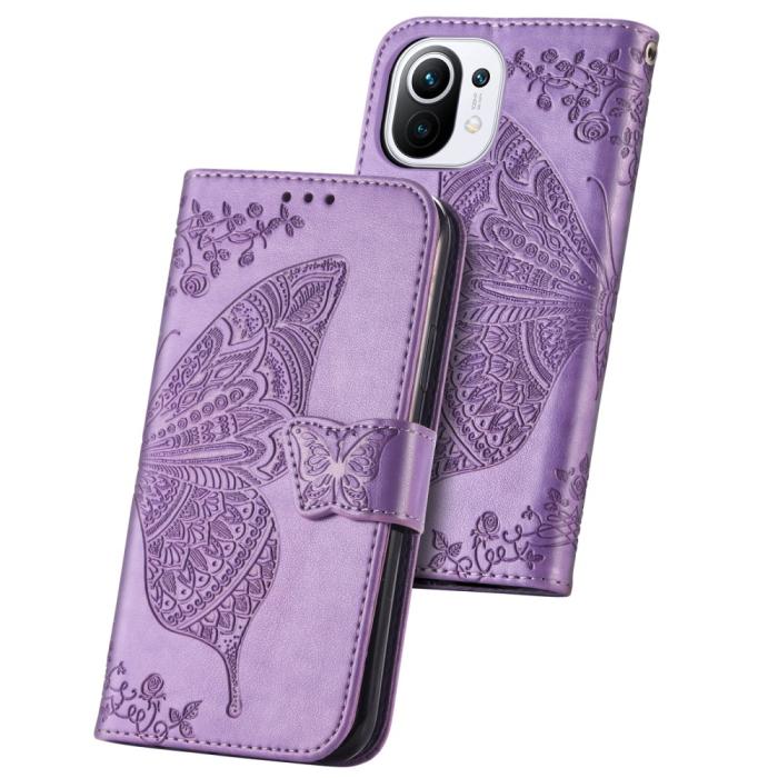 Bild 2, Xiaomi Mi 11 - Butterfly Läder Fodral - Ljus Lila