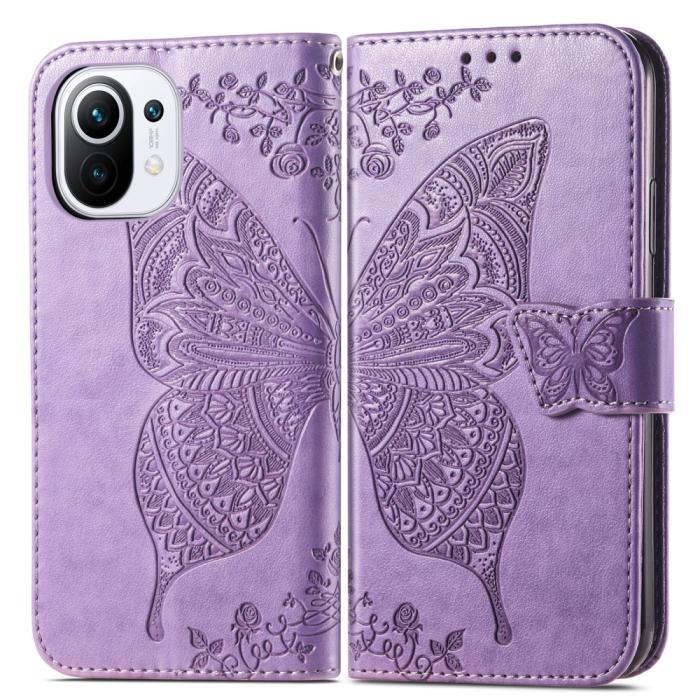 Bild 3, Xiaomi Mi 11 - Butterfly Läder Fodral - Ljus Lila