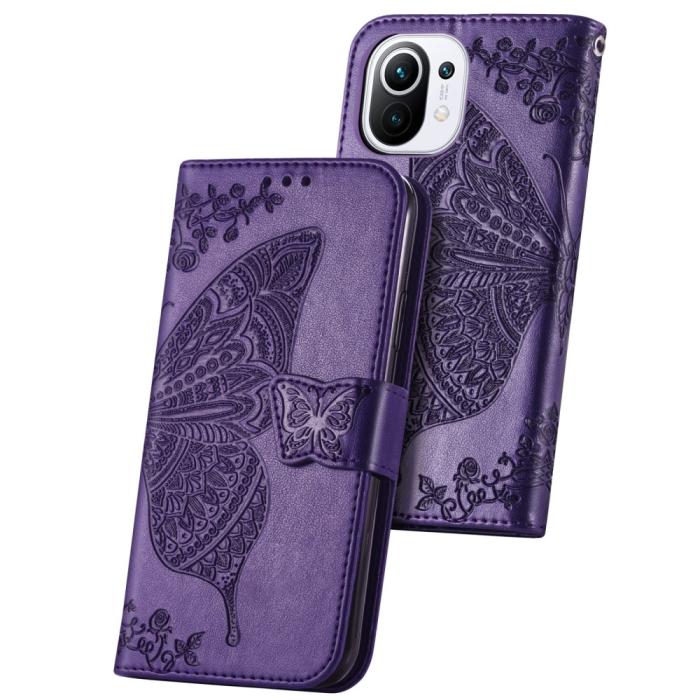 Bild 2, Xiaomi Mi 11 - Butterfly Läder Fodral - Lila