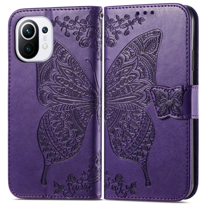 Bild 3, Xiaomi Mi 11 - Butterfly Läder Fodral - Lila