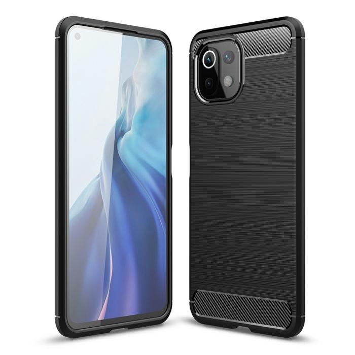 Bild 1, Xiaomi Mi 11 Lite - Borstad Stål Textur Skal - Svart