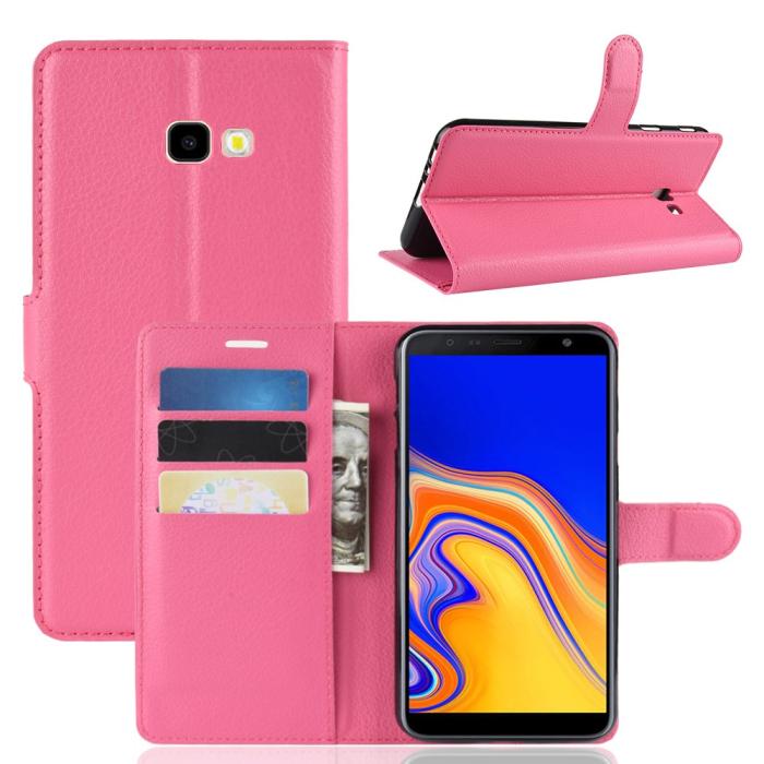 Bild 1, Samsung Galaxy J4 Plus - Litchi Plånboksfodral - Rosa