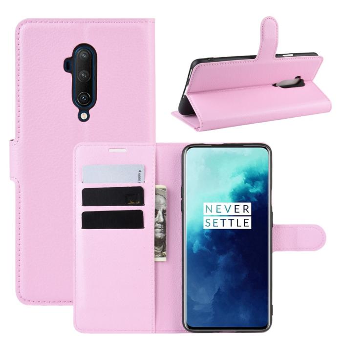 Bild 1, OnePlus 7T Pro - Litchi Plånboksfodral - Ljus Rosa