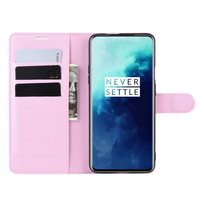 Bild 5, OnePlus 7T Pro - Litchi Plånboksfodral - Ljus Rosa
