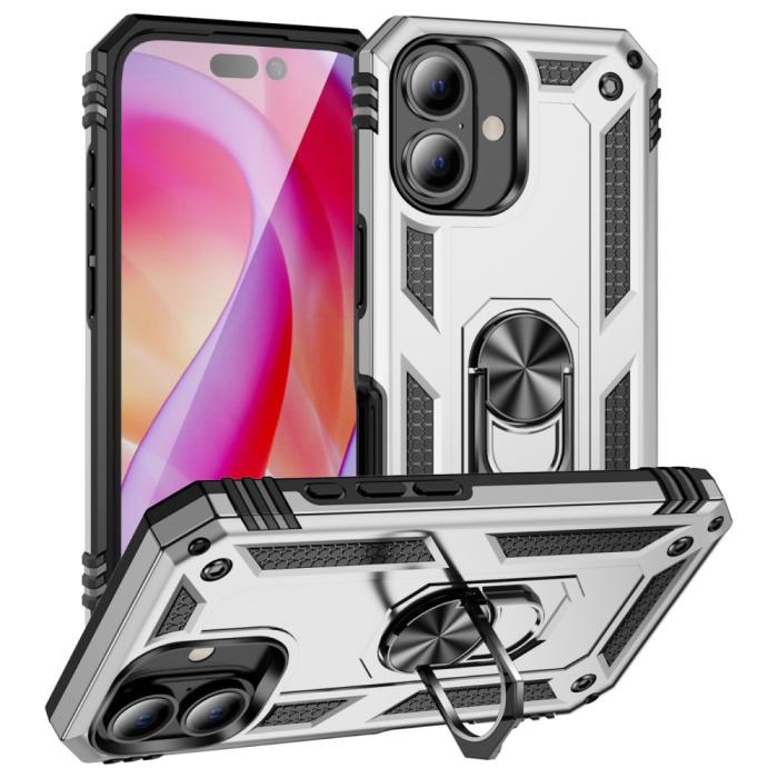 Bild 1, iPhone 16 Plus Skal Med Ring Hybrid Silver