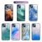 iPhone 14 Plus Skal Marmor Härdat Glas Blue Ocean