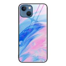 iPhone 14 Plus Skal Marmor Härdat Glas Rosa/Blå