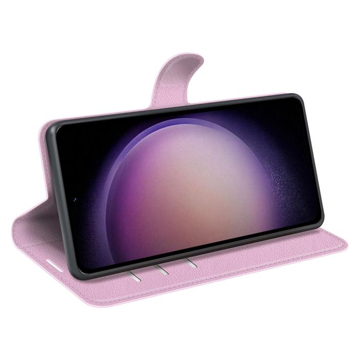 Bild 3, Samsung Galaxy S23 FE Fodral Litchi Textur Ljus Rosa