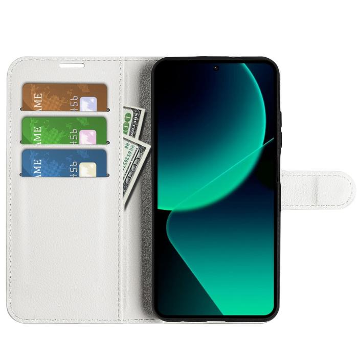Bild 2, Xiaomi 13T / 13T Pro Fodral Litchi Läder Vit