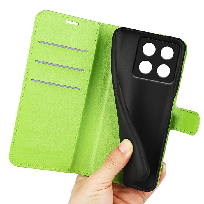 Bild 4, Xiaomi 14T Fodral Litchi Läder Grön