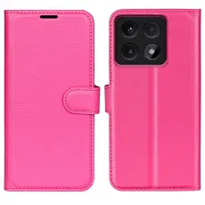 Xiaomi 14T Fodral Litchi L&auml;der Rosa