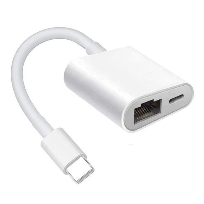 Bild 2, USB-C Till RJ45 / USB-C PD Adapter Vit