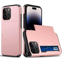 iPhone 14 Pro Skal Hybrid Med Kortfack Roséguld