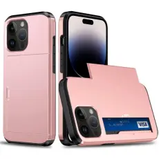 iPhone 14 Pro Skal Hybrid Med Kortfack Ros&eacute;guld