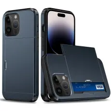 iPhone 14 Pro Skal Hybrid Med Kortfack M&ouml;rk Bl&aring;