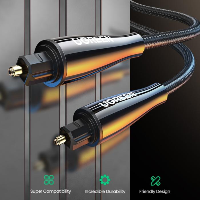 Bild 2, UGREEN 2m Optisk Fiberkabel Toslink Svart