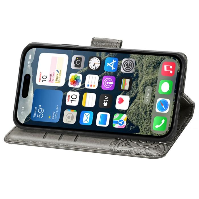 Bild 3, iPhone 16 Fodral Fjäril Tryck Grå