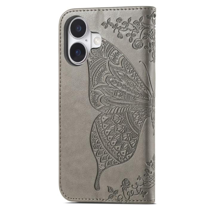 Bild 6, iPhone 16 Fodral Fjäril Tryck Grå