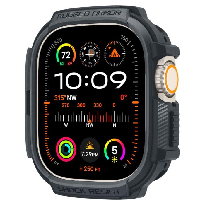 Bild 2, Spigen Apple Watch Ultra 49 mm Skal Rugged Armor Dark Grey