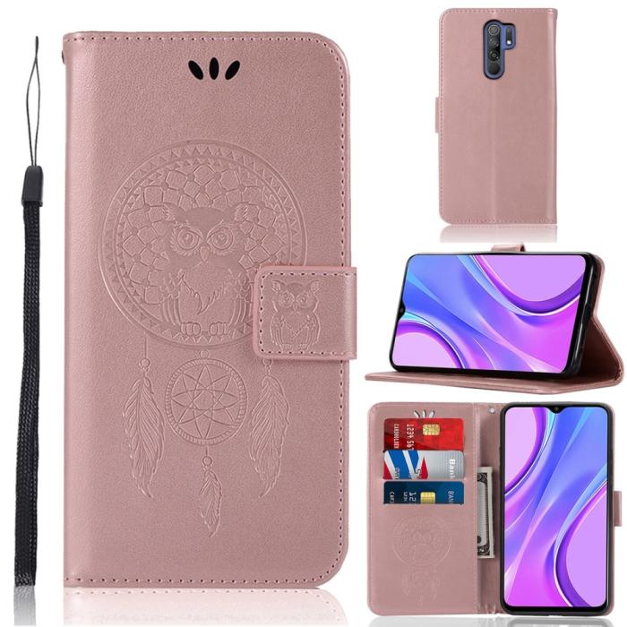 Bild 1, Xiaomi Redmi 9 - Dream Catcher Owl Fodral - Roséguld