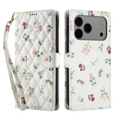 iPhone 17 Pro Fodral Rhombus L&auml;der Blommor Vit