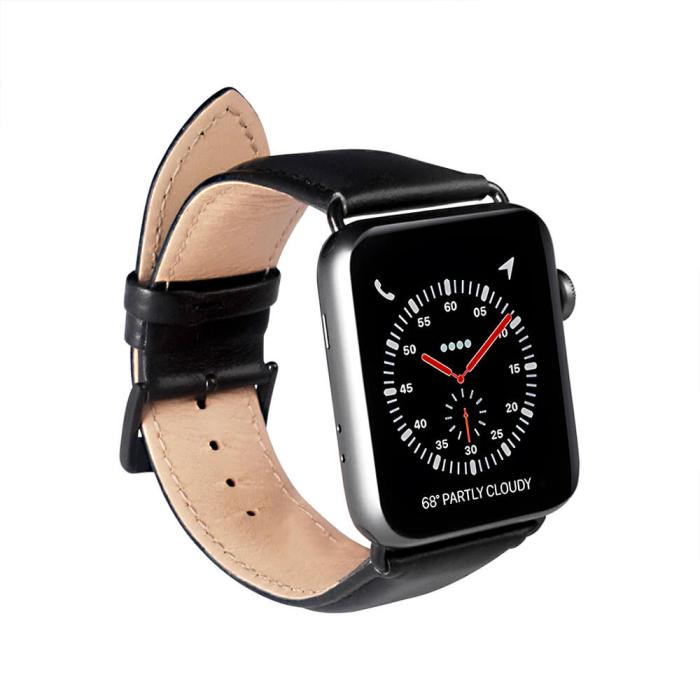 Bild 1, Buffalo Apple Watch 42/44/45/49 mm Armband Äkta Läder Svart
