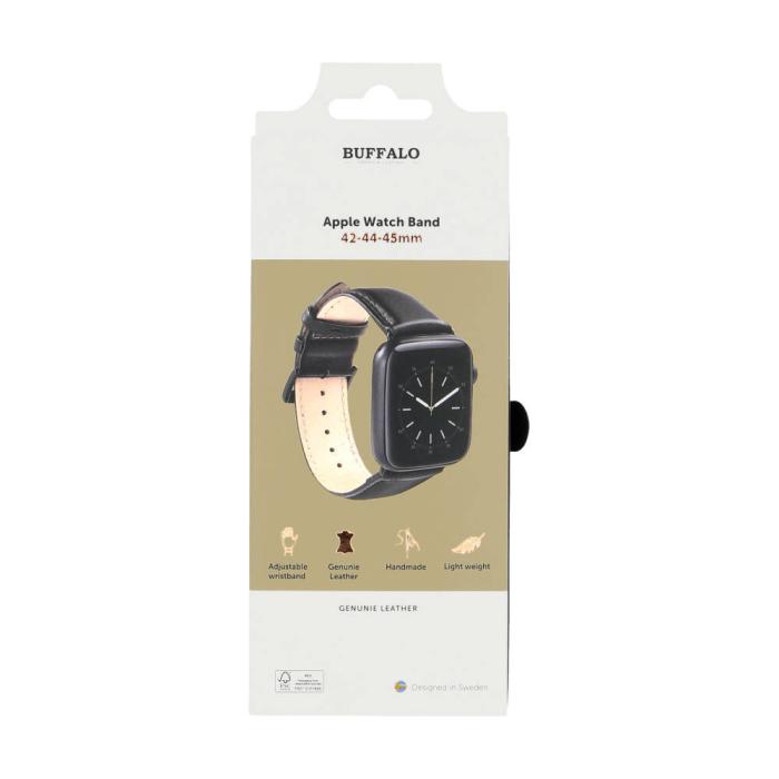 Bild 2, Buffalo Apple Watch 42/44/45/49 mm Armband Äkta Läder Svart
