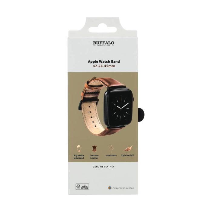 Bild 2, Buffalo Apple Watch 42/44/45/49 mm Armband Äkta Läder Brun