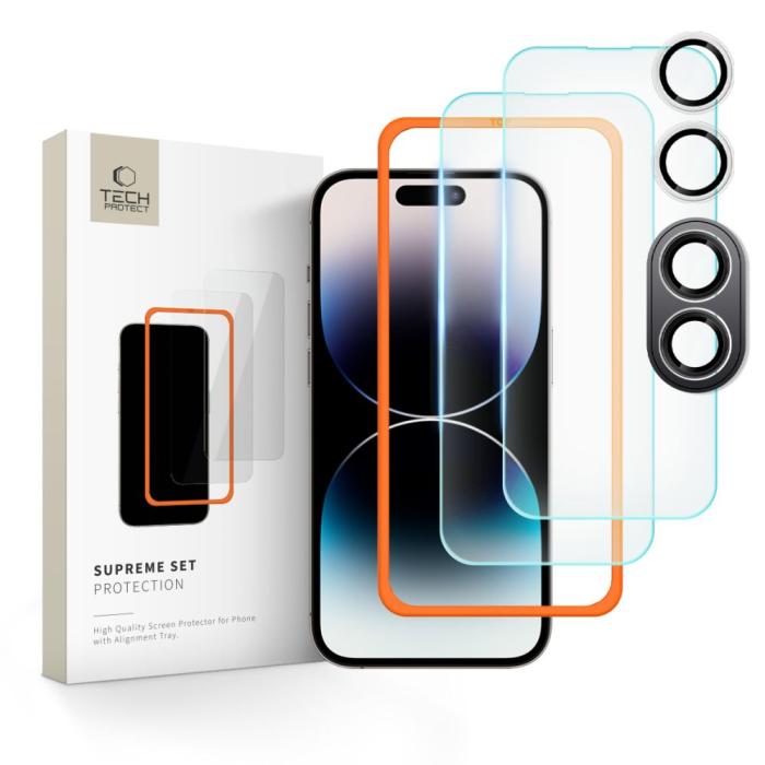 Bild 1, Tech-Protect iPhone 16 3-PACK Skärmskydd/Linsskydd