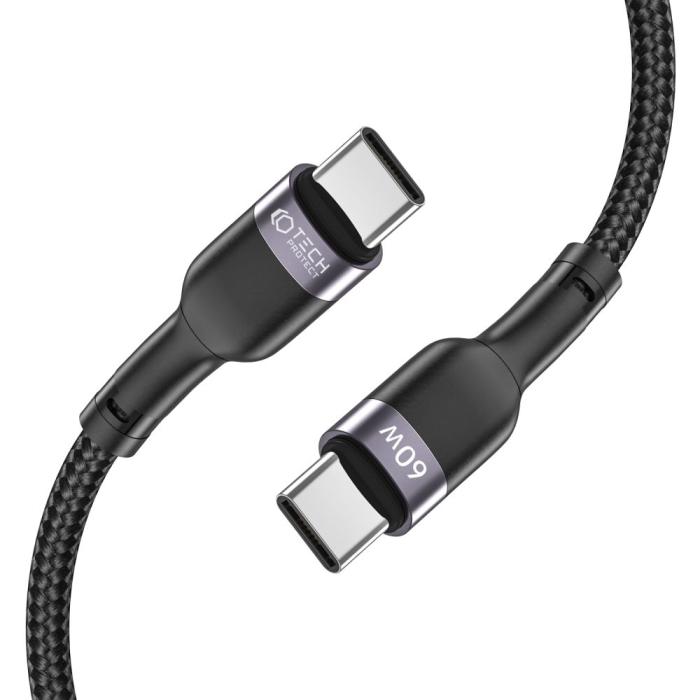 Bild 2, Tech-Protect 2m 60W 3A USB-C - USB-C UltraBoost Laddkabel Svart