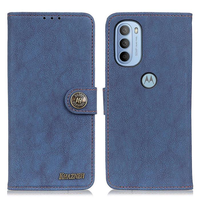 Bild 1, KHAZNEH Motorola Moto G31 / G41 Fodral Vintage Split Läder Blå