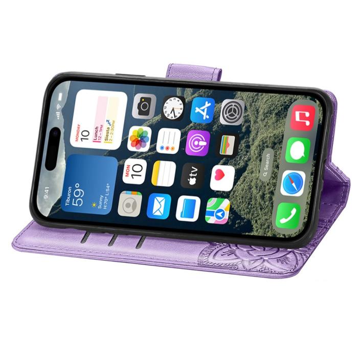 Bild 3, iPhone 16 Fodral Fjäril Tryck Lila