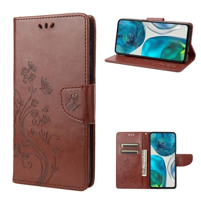 Bild 1, Motorola Moto G52/G82 Fodral Blommigt Tryck Brun
