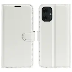Motorola Moto G55 5G Fodral Litchi L&auml;der Vit