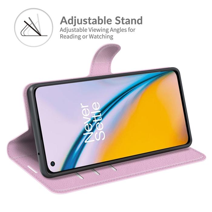 Bild 2, OnePlus Nord 2 5G - Litchi Läder Fodral - Ljus Rosa