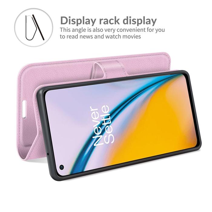Bild 3, OnePlus Nord 2 5G - Litchi Läder Fodral - Ljus Rosa