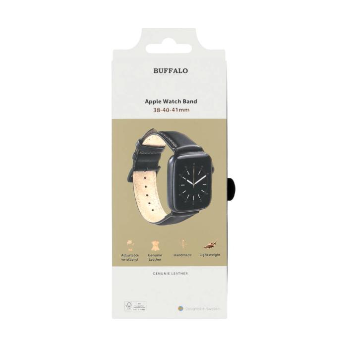 Bild 2, Buffalo Apple Watch 41/40/38 mm Armband Äkta Läder Svart