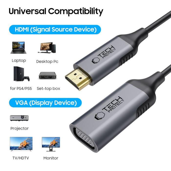 Bild 3, Tech-Protect HDMI - VGA 60Hz Adapter Ultraboost Svart