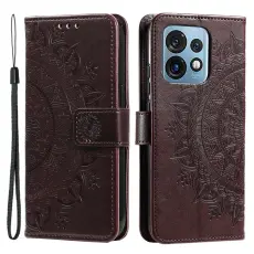 Motorola Edge 40 Pro 5G Fodral Mandala L&auml;der Brun