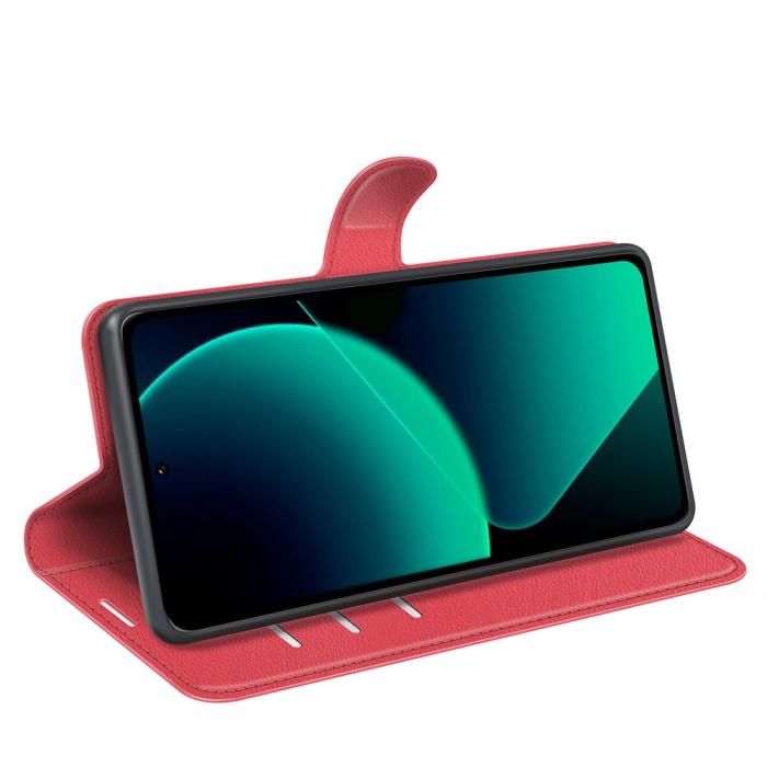 Bild 3, Xiaomi 13T / 13T Pro Fodral Litchi Läder Röd