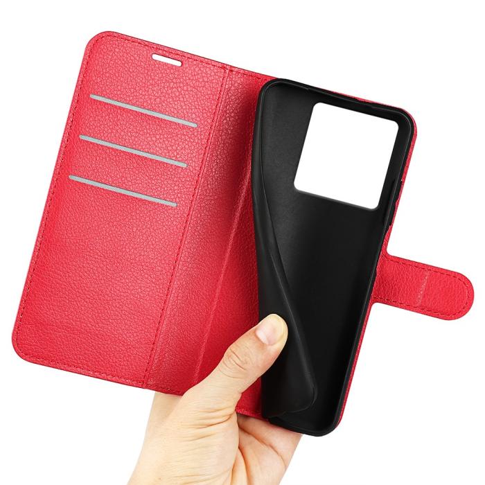 Bild 4, Xiaomi 13T / 13T Pro Fodral Litchi Läder Röd
