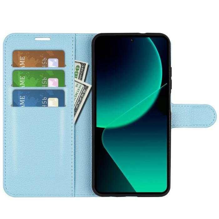 Bild 2, Xiaomi 13T / 13T Pro Fodral Litchi Läder Ljus Blå